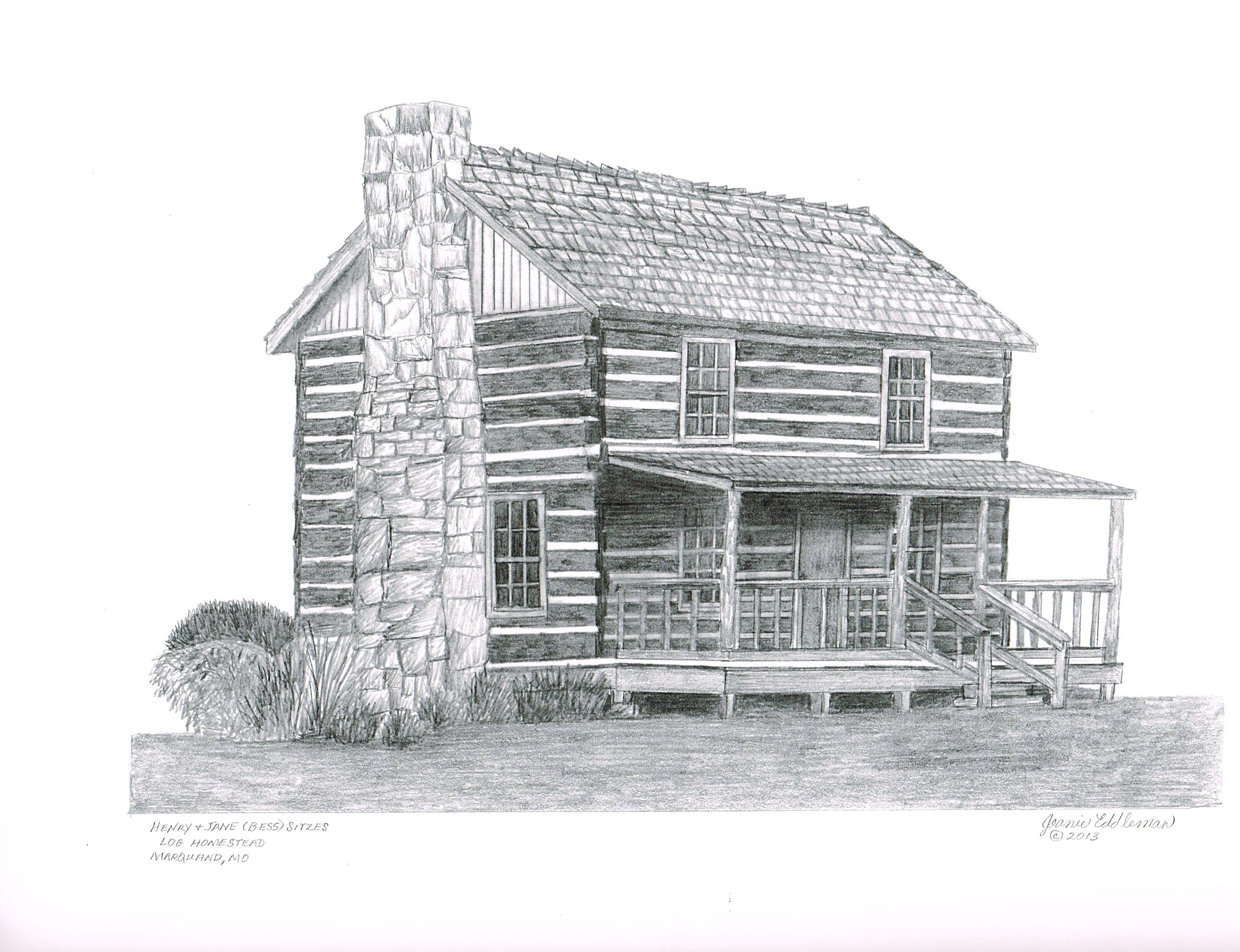 Простой современный деревянный дом в карандаше