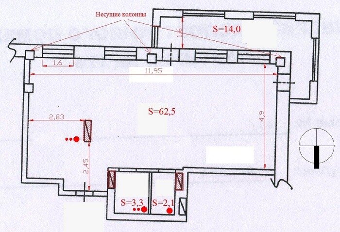 Как обозначается несущая стена на плане квартиры кирпичного дома